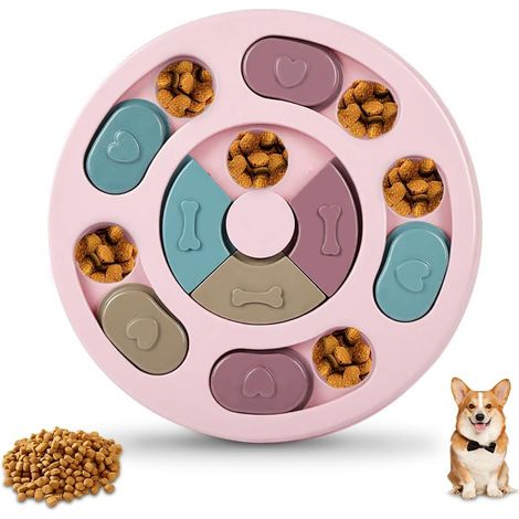 (rose) Jouet Puzzle Chien Chat, Slow Feeder AntiEnnui, Jouet Interactif à Curseur & Module Rotatif, Stimulation IQ & Entraînement Odorat