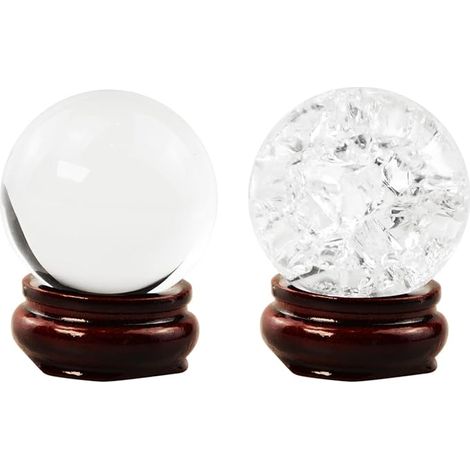 boules de cristal avec base bois, boules de glace craquelées cristal 40 mm, boules de verre transparentes pour photographie Feng Shui, méditation, décoration mariage, maison, bureau (1/5)