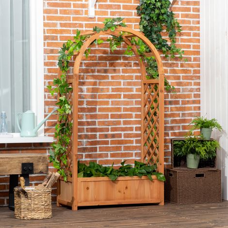 Macetero rectangular con patas, celosía y arco - 83 x 36 x 152 cm - base de listones - madera de abeto preaceitada