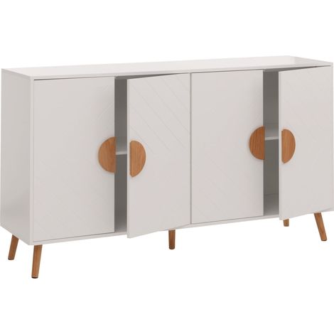 [NON UTILIZZATO] Credenza HHG-689, mobile cassettiera, motivo a spina di pesce in legno melaminico, 88x150x40cm, bianco
