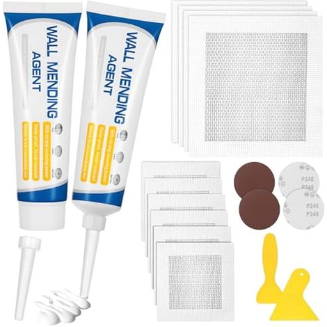 Kit de réparation murale 18 pièces, 200g enduit prêt à l'emploi, reboucheur multi-usages, plâtre séchage rapide, patch auto-adhésif pour fissures et trous.