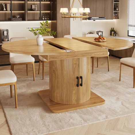 Table à manger extensible avec espaces de rangement, meuble multifonctionnel à étagères démontables, table de cuisine compacte pour petits espaces et pièces à vivre, plan en MDF, teinte chêne naturel (1/5)