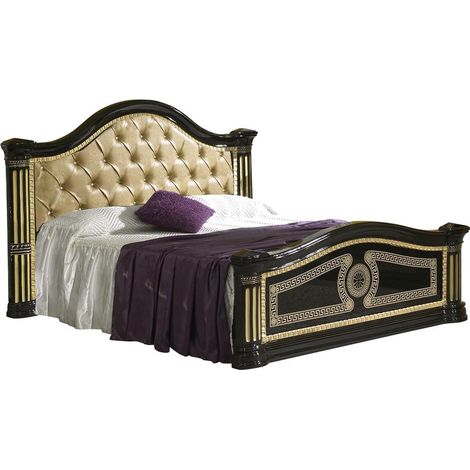 Lit design laqué noir tête de lit capitonnée simili cuir beige Savana 160x200 (1/3)