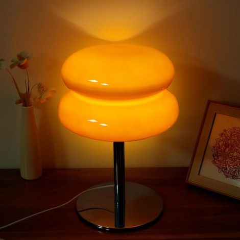 Lampe de table Bauhaus en verre ondulé couleur macaron, lampe de chevet moderne Bauhaus (ORANGE) (SKU produit : 96662190 SKU Offre : CJ-20250716-TD57) (1/5)