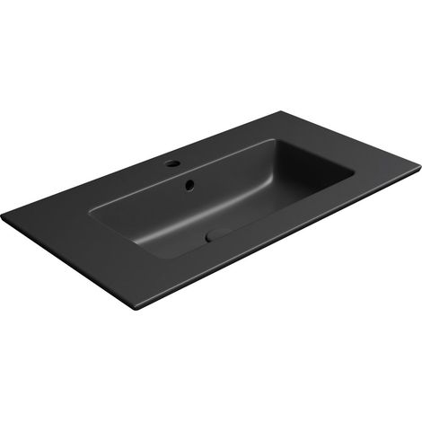 Lavabo en céramique PURA Slim 82x46cm, noir mat (1/4)