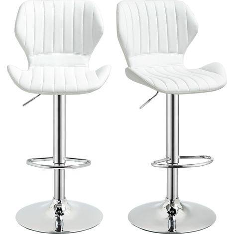Lot de 2 tabourets de bar pivotants pour cuisine, en similicuir avec dossier et structure en métal, 47 x 51,5 x 92-114 cm, blanc (1/5)