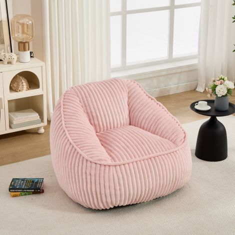 Fauteuil poire avec rembourrage en mousse à mémoire de forme, tissu peluche rayé à bulles, moelleux, confortable, canapé douillet pour salon, appartements et dortoirs, rose (1/5)