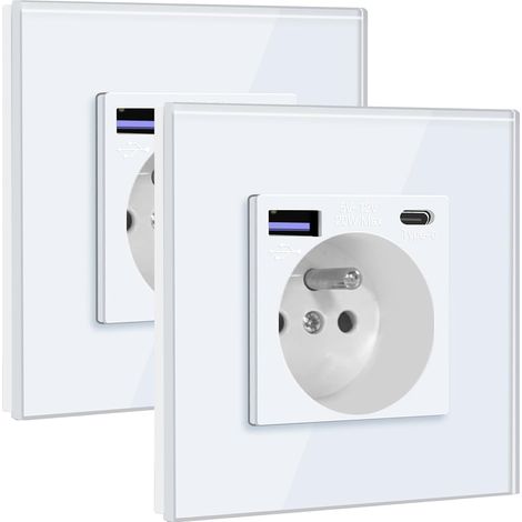 Pack Prise Murale, USB-C 20W, Panneau Verre, 16A, Pour Maison Et Bureau - Pack Prise Murale, USB-C 20W, Panneau Verre, 16A, Pour Maison Et Bureau (1/5)