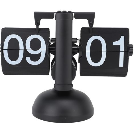 Horloge à retournement grands chiffres, alimentée par piles, acier inoxydable 304, horloge de table rétro pour maison et bureau, 24 heures, tout noir (1/5)