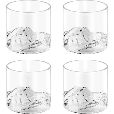 Lot de 4 verres à whisky : tasses à whisky 200 ml, ensemble irrégulier, verre montagnes sommets, gobelets élégants bourbon