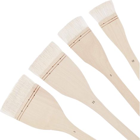 MINKUROW 4 dimensioni spazzole piatte di nasello spazzola per lavaggio peli di pecora set di spazzole piatte per grandi aree per acquerello, lavaggio, ceramica e ceramica, larghezza 4,5/5,3/7/8 cm (1/5)