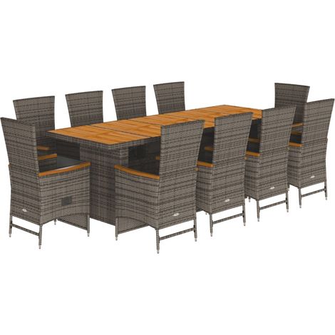 Maison Exclusive - 11-tlg. Garten-Essgruppe mit Kissen Grau Poly