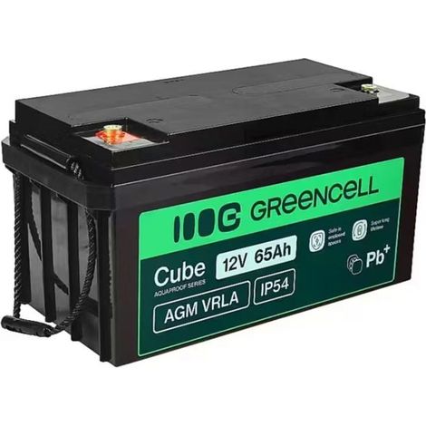 Batterie AGM VRLA 12V 65Ah - Green Cell - IP54 - Polarité directe - 348x169x176 mm - 19,5