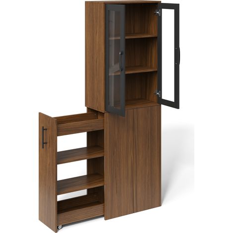 Armadio alto da cucina stretto 60 x 30 x 180 cm con ante in vetro e carrello estraibile