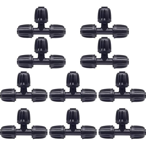 Raccord Tuyau D'arrosage - Té Barbé 3 Voies 16 mm - Pour Système Goutte à Goutte et Arrosage Localisé - Lot de 10