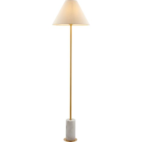 Merano Livorno Lampe de table Pillaro en laiton vieilli brossé, marbre blanc et tissu naturel, LED 10 W E27