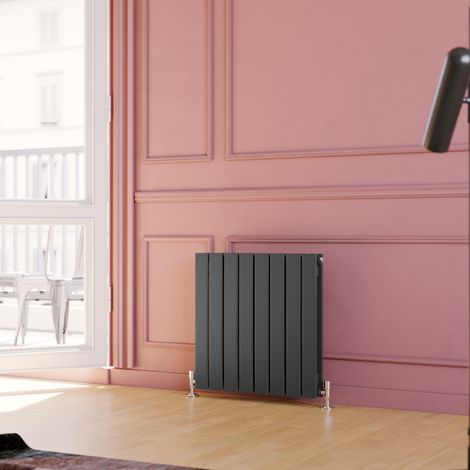 ELEGANT Horizontal Radiator Double Flat Panel 600x608mm Designer Anthracite Radiator with Thermostatic Radiator Valves (1/5)