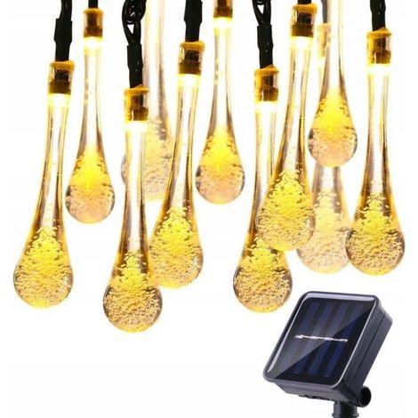 1 x Guirlande solaire, 40 LED goutte d'eau, blanc chaud, 785 cm, avec détecteur crépusculaire, pour jardin et terrasse