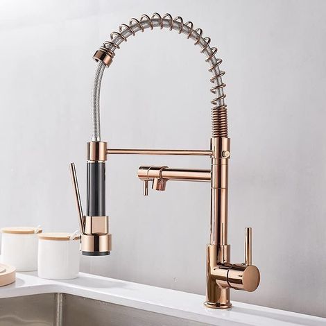 Elegante Küchenarmatur mit 360° schwenkbarem Brausekopf – Spiralfedermechanismus – Roségoldene Oberfläche – Modernes und funktionales Design (1/4)