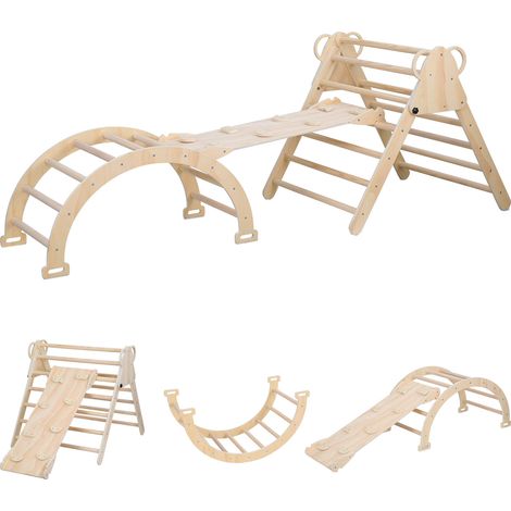 Randaco Set di arrampicata,carico 60 KG, triangolo di arrampicata per bambini 3 in 1 con corrimano reversibile, naturale,triangolo di gioco per interni con corrimano Arco