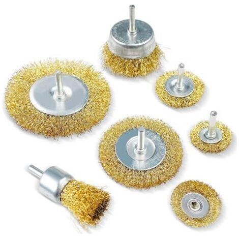 Set of 7 Wire Brushes, Wire Brush for Drill 6 mm Shank, Grinder for Screwdriver Drill Cleaning Wood Metal for Removing Rust/Corrosion/Paint (1/4)