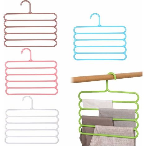 5 Pieces Jeans Rack, Pants Hangers, Trouser Hangers, 5 Layers PP Plastic Non-Slip Space Saving Hangers for Trousers, Scarf, Tie, Towels (5 Colors) (1/5)