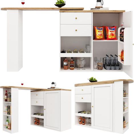 Drehbarer Bartisch (Hauptkörper 105 x 39 x 102 cm), mit 2 Schubladen und Schiebetürschrank, 3 Ebenen offener Stauraum, geeignet für Esszimmer/Arbeitszimmer/Wohnzimmer usw (1/5)