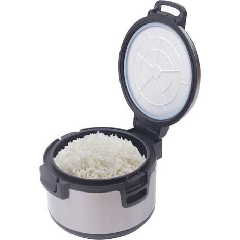 Olla arrocera comercial de 100 W y 19 L (aprox. 35-45 raciones) con olla interior antiadherente y cuchara para remover, vaporera eléctrica, función de cocción y mantenimiento de calor a 68 °C/72 °C