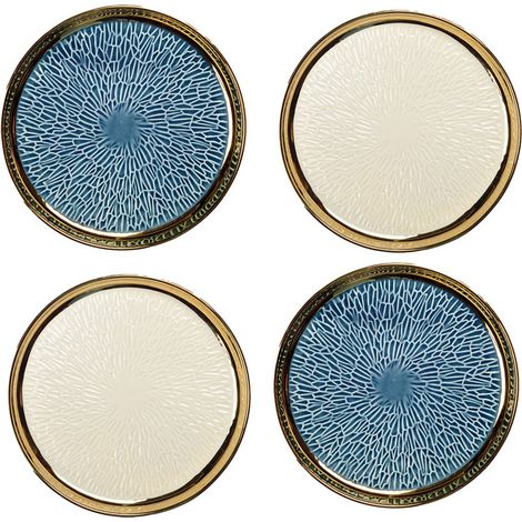 Assiettes à Dessert Rondes en Céramique avec Liseré Doré Lot de 4 (2 Bleues et 2 Crème) 20 cm - PANGIVO (1/5)
