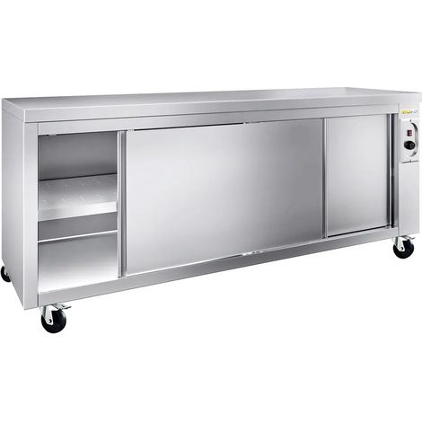 Meuble bas inox chauffant 1800x600 mm sur roulettes PREMIUM - GOLDINOX