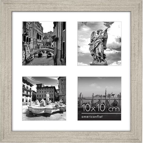 Cadre photo collage 25,4 x 25,4 cm en bois flotté avec quatre ouvertures de 10,2 x 10,2 cm – Bois composite avec verre incassable – Formats horizontaux et verticaux pour mur et table (1/5)