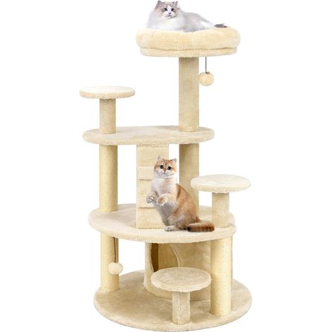 COSTWAY Albero per Gatti, Tiragraffi per Gatti con Condominio, Piattaforma Imbottita, Tiragraffi, Pallina di Peluche Pendente e Scala, Centro Attività per Animali Domestici Interno (1/5)