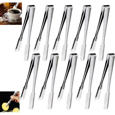 10 Pièces Pince a Glacon, 15,5cm Pince de Service, Pince Bonbon Inox, Pince à Sucre, Pour Buffet, Café, Cuisine et Plus (Argent) (1/5)