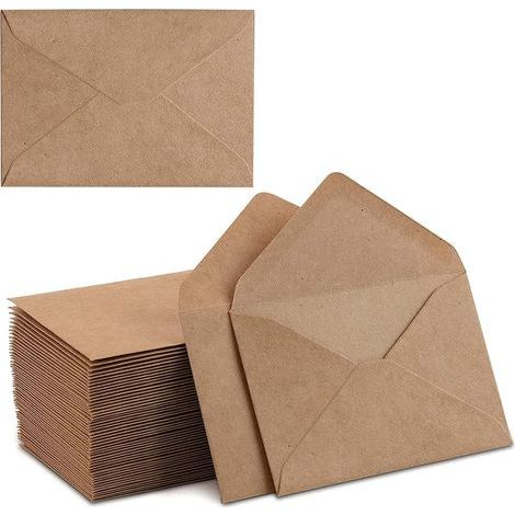 Lot de 100 enveloppes en papier kraft - 130 g/m² - 13,5 x 18,5 cm - Fermeture humide - Rabat pointu - Enveloppes recyclées pour cartes de vœux, cartes d'anniversaire, invitations - Marron (1/5)