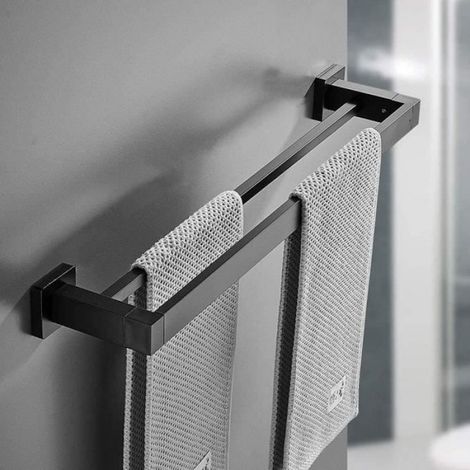 Porte-serviettes - Noir Mat - Acier Inoxydable - 60 cm - 2 Barres - Accessoires de Salle de Bain (1/4)