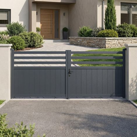 Portail battant aluminium anthracite 340x140 cm motorisable (1/5)