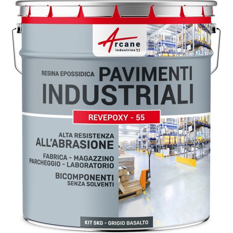 Vernice epossidica per pavimenti industriali - REVEPOXY TRAFFICO INTENSO - 5 Kg (fino a 10 m² in 2 strati) Grigio Basalto - RAL 7012 - ARCANE INDUSTRIES