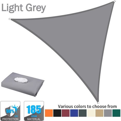 (Gris clair, 2x2x2M) Voile d'ombrage triangulaire imperméable, protection UV à 98%, adaptée aux jardins de pergola extérieurs. (1/5)