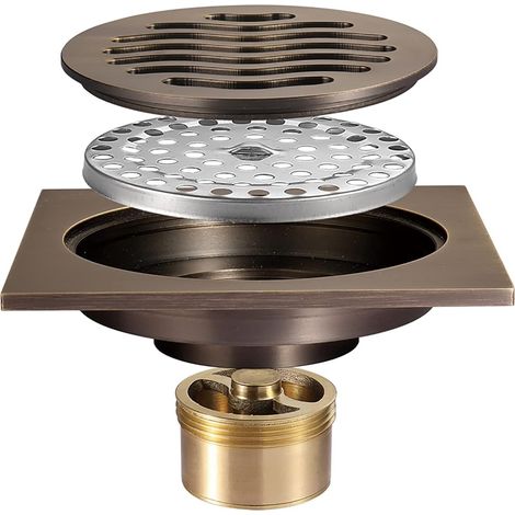 Vtizikl Drain de Douche 100x100mm Siphon de Sol Carré Laiton Caniveau de Douche Anti-Odeur Drain de Plancher pour Salle de Bain