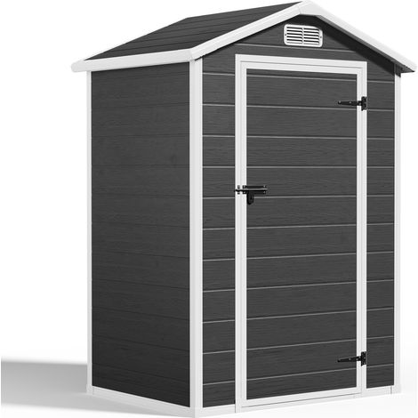 Caseta de Jardín de Resina 134 x 103 x 197 cm Bealife para Herramientas de Exterior con Cerradura Base Resistente al Agua al Óxido y a la Corrosión Gris Oscuro