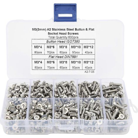 600-teiliges Sechskantschrauben-Set aus Edelstahl 304 mit Flachkopf (Linsen-/Senkkopf), verpackt, Zubehör