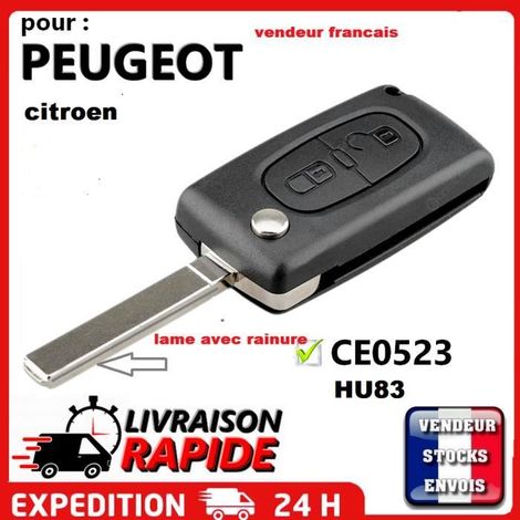 COQUE CLÉ PLIP MODIFIE POUR PEUGEOT 2 BOUTON 207 307 308 407 HU83 CE0523 AVEC RAINURE (1/2)