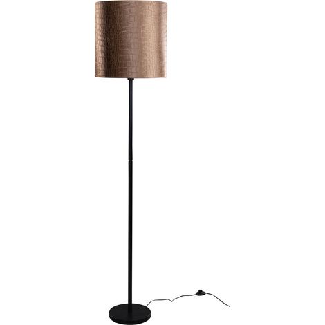QAZQA Lampada da terra con paralume simplo shade - Classico - Velluto,Tessuto,Acciaio - Nero/Bronzo/Oro - Tondo Max. 1 x Watt