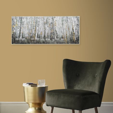 Toile encadrée Forêt de bouleaux, détails peints à la main 40 x 100cm Gris, or