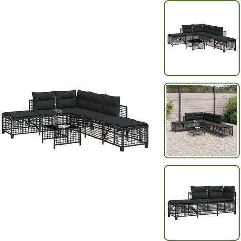 The Living Store Salon de jardin d'angle 3 pcs avec coussins noir résine tressée - Ensemble Salon De Jardin - Canapé Jardin - Fauteuil Jardin - Chaises Longues - Mobilier De Jardin (1/5)