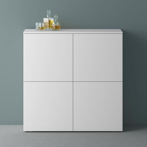 Mai & Mai Mobile Contenitore 100x36.4x98cm, Mobiletto Multiuso con 4 ante e 4 vani per Soggiorno, Sala da Pranzo, Camera da Letto Schrank04, Bianco opaco (1/5)