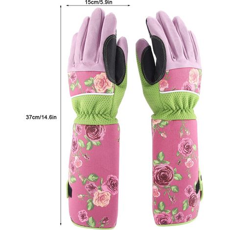 Gants de jardinage longue taille pour rosiers résistants aux perforations Pink/Green avec motifs floraux 37cm Oxford - Lot 1 (1/5)