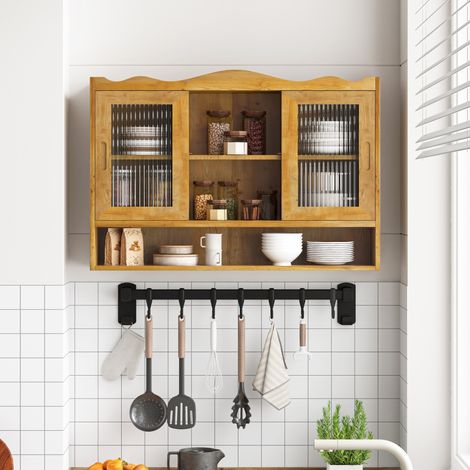 MEUBLIV Armario mural 90x20x60 cm natural – 2 puertas correderas de vidrio (1/5)