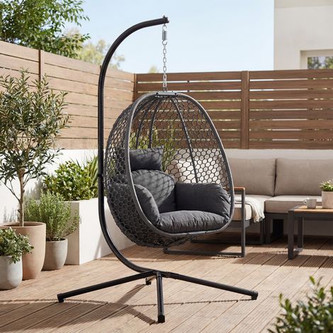 Wahson Hängesessel Outdoor mit Gestell Bequemer Hängeschaukel, Hängekorb Sessel mit Kissen & Auflagepolster für Outdoor und Indoor, Grau (1/5)