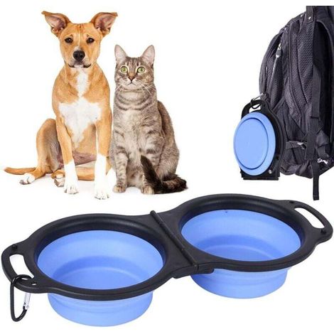 Comedero plegable para perros, bebedero portátil grande para perros, expandible, plegable con asa y mosquetón - Azul (1/5)